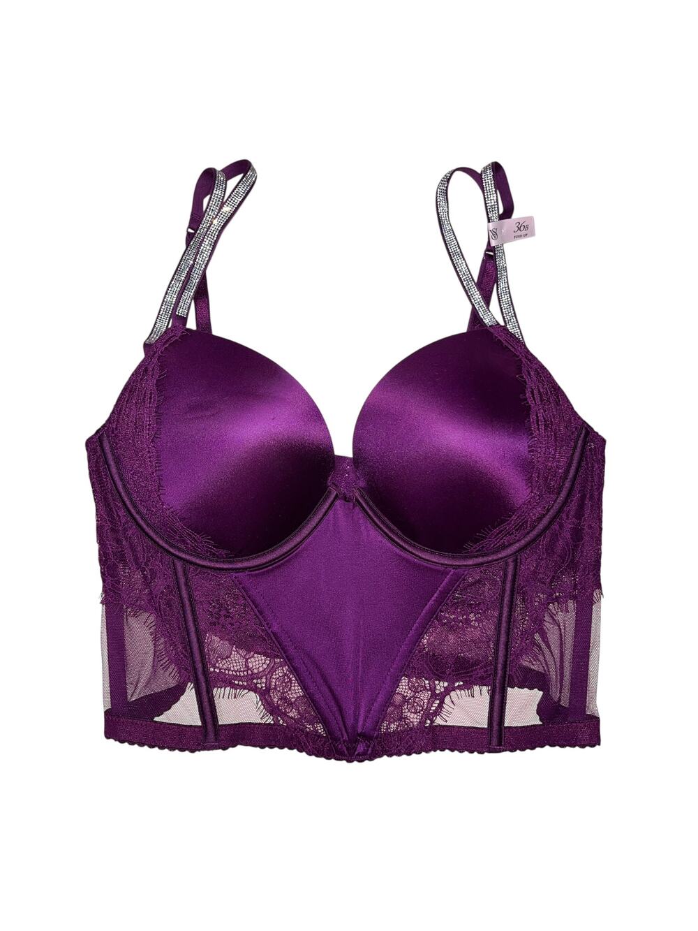 Victoria's Secret Double Shine Strap Lace Push-Up Corset Top Grape Soda Size 36B